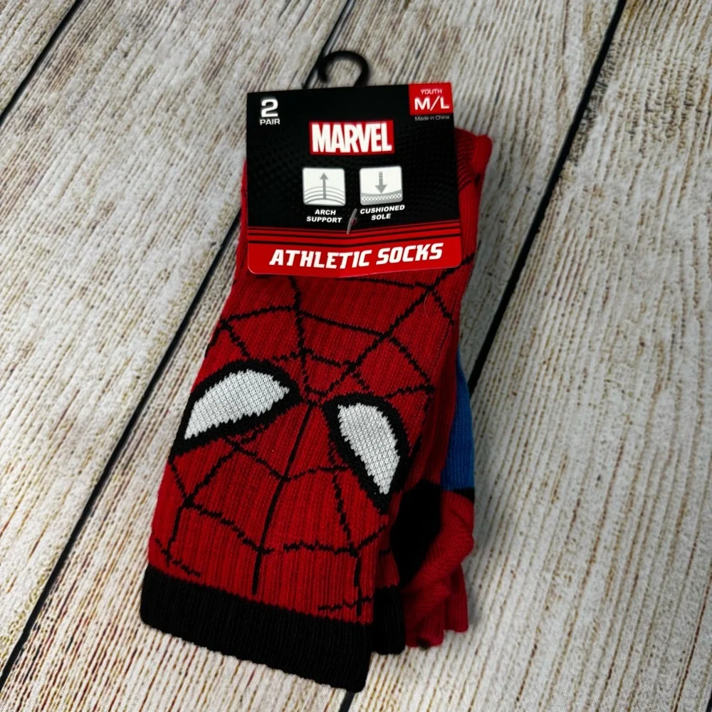 NWT Marvel Athletic Socks Spider Man 2 Pair Youth M/L